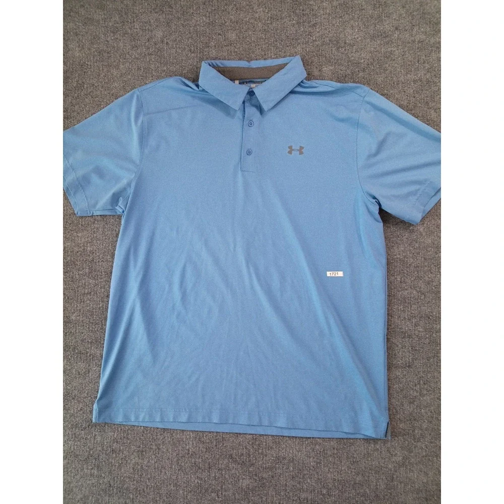 Under Armour Polo Shirt Mens XL Loose HeatGear Blue Golf Athletic